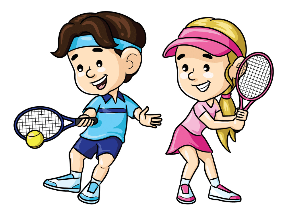 cartoon junior tennis characters playing tennis