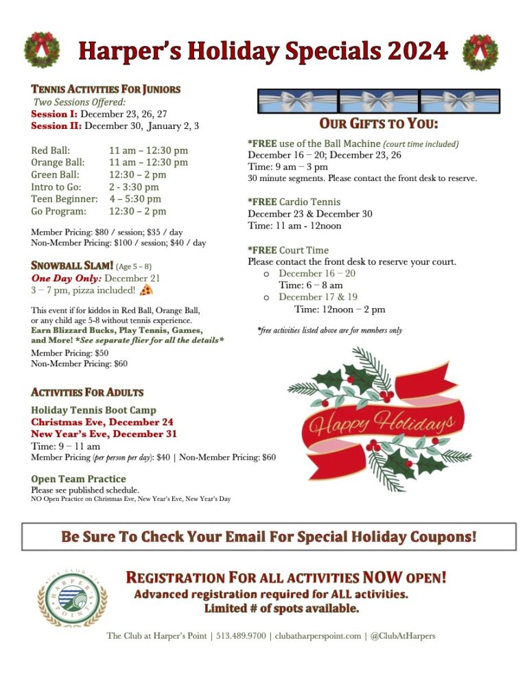 2024 Holiday Camps and Specials Flier